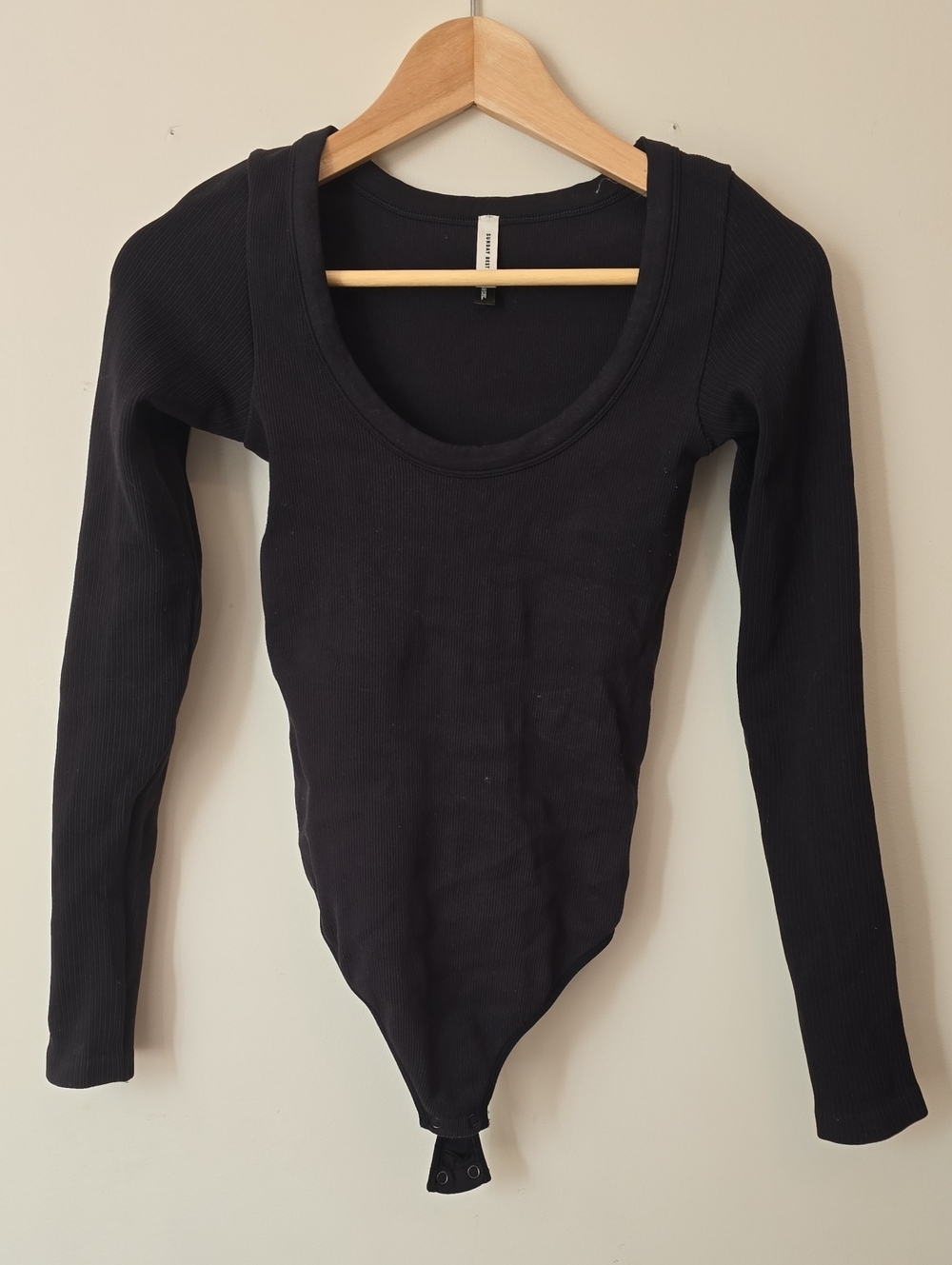 Sunday Best Black Ribbed Scoop Neck Long-Sleeve Bodysuit